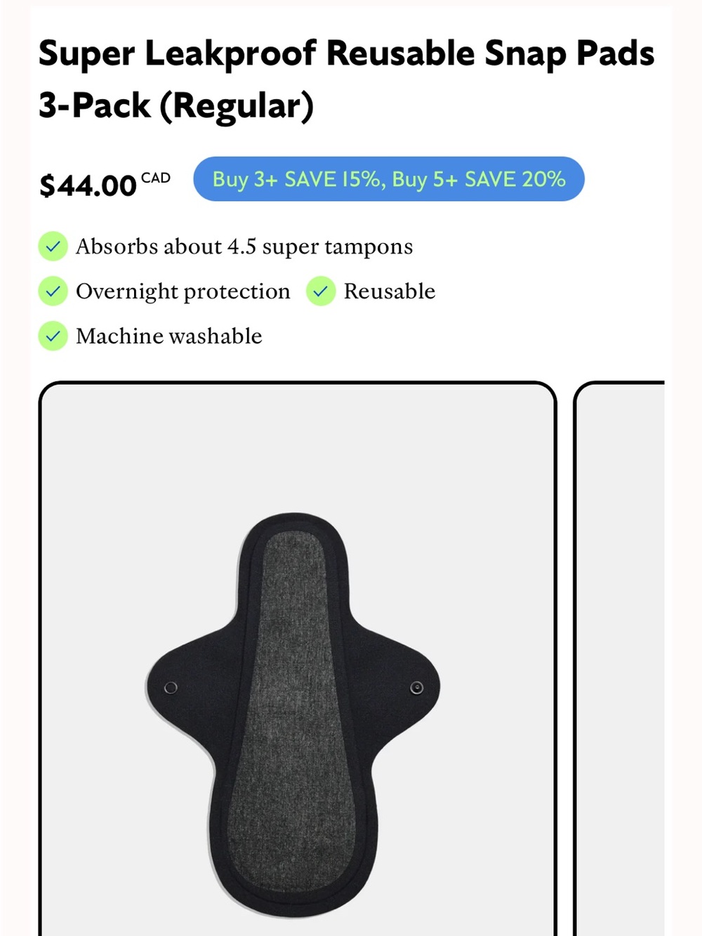 KNIX [$44] Super Leakproof Reusable Snap Pads 3-Pack (Regular)